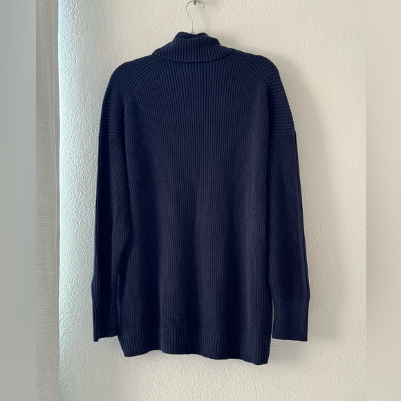 J Crew Quiet Luxury Turtleneck Cotton Cashmere Navy Blue Relaxed Sweater Large - Picture 11 of 13